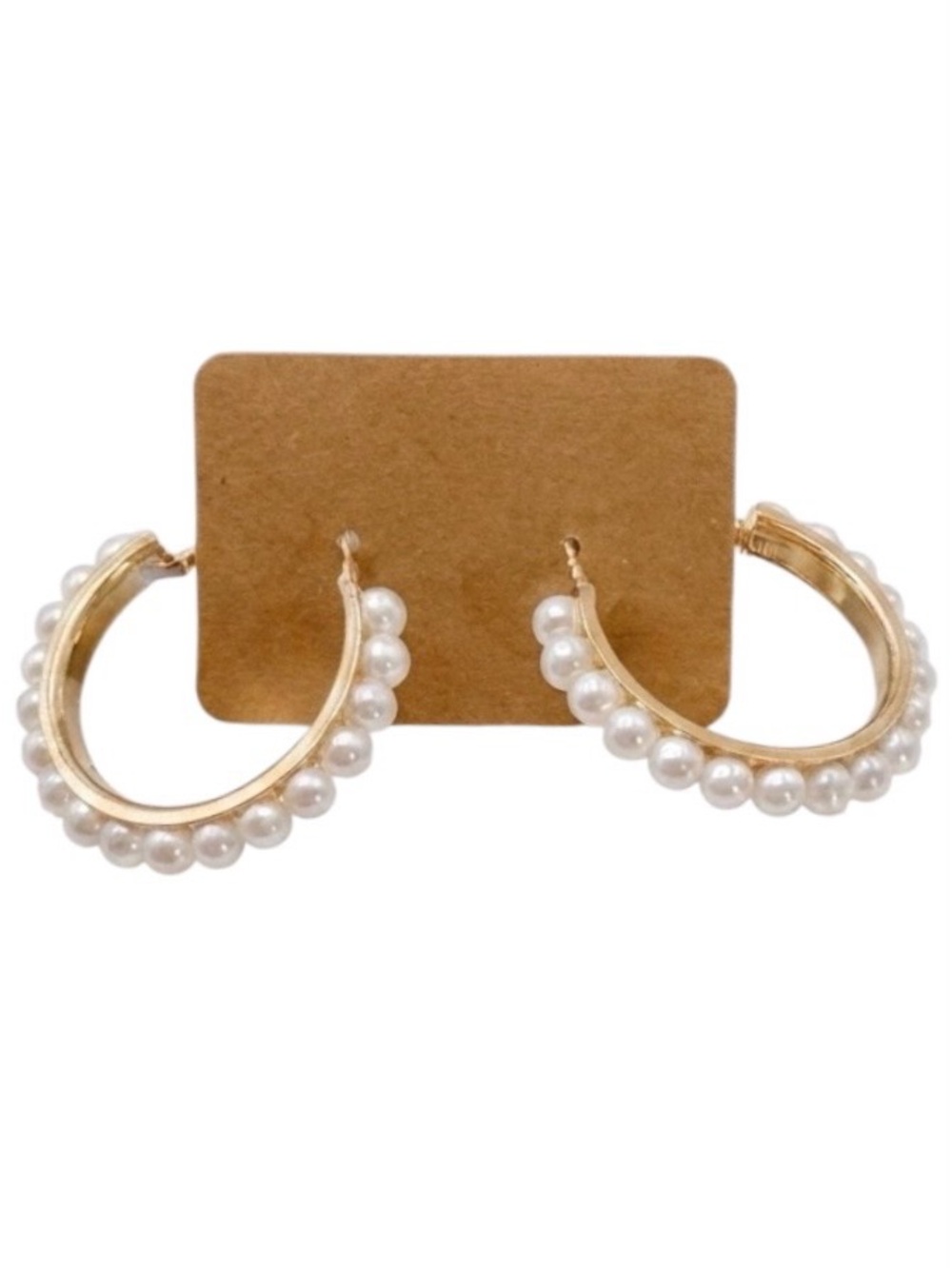 Lever Back Faux Pearl Gold Tone Hoops Earrings (NWT)